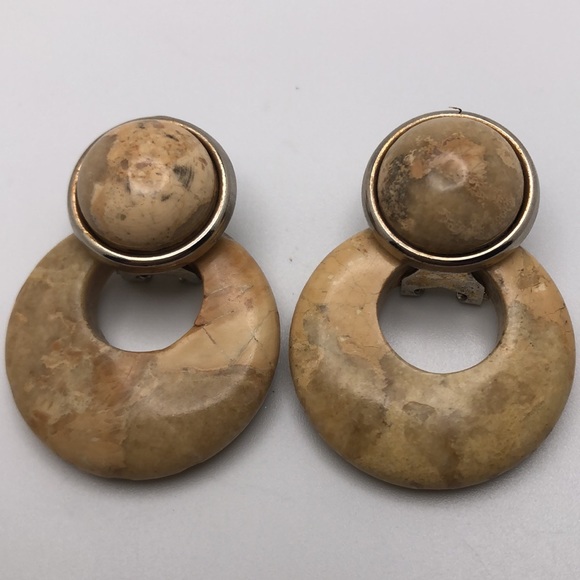 Vintage hinged stone door knocker earrings - Picture 2 of 5